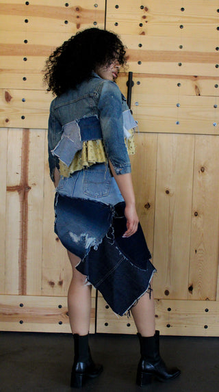 Recycled Patched Denim Skirt A-Symmetrical