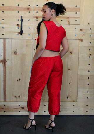Red Quilt Pants w/Denim Pockets