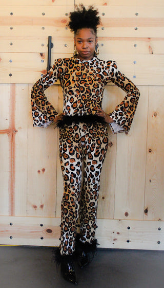 2PC Cheetah Print Top & Pants